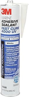 - Marine Adhesive Sealant 4000 UV, PN06580, White, Medium Strength Flexible Waterproof Adhesive Sealant for Boats and RVs, UV Resistant, Cures in 24 Hours, 295 mL Cartridge, 10 Fl Oz (Pack of 1)