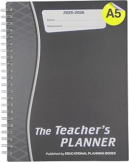 Educational Planning Books - The Teachers Planner 2025-26 | (A5, 5 Periods) | Page-a-Day & Undated, with Dedicated Pages for Year Planning, Exams, Marking, Contacts, and more - Charcoal (TP15-C)