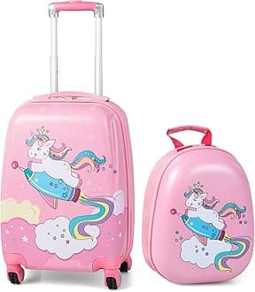 Kids Luggage, 12" Toddler Backpack & 18" Travel Suitcase with Wheels, Lightweight Toddler Girls Suitcase, Durable ABS Hardshell, 2Pcs Carry On Luggage Set for Boys Girls