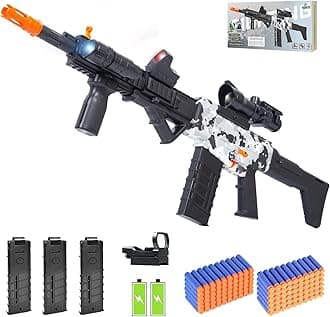 Realistic Sniper Rifle Toy Guns for Nerf Guns Bullets, Electric Foam Blaster Toy Set with Scope, 120 Soft Darts and 3 Magazines, Kids Semi Automatic Machine Toy Gun for Boys 8-12 Old