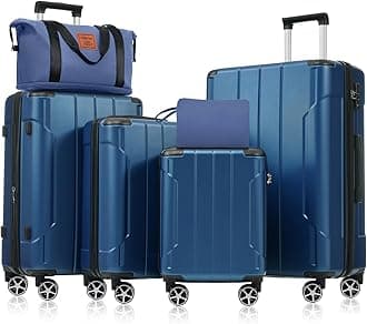 Luggage Set 6 Piece Expandable Lightweight ABS Hardshell Travel Suitcases with Wheels, Corner Guards (Blue, 6 piece set)