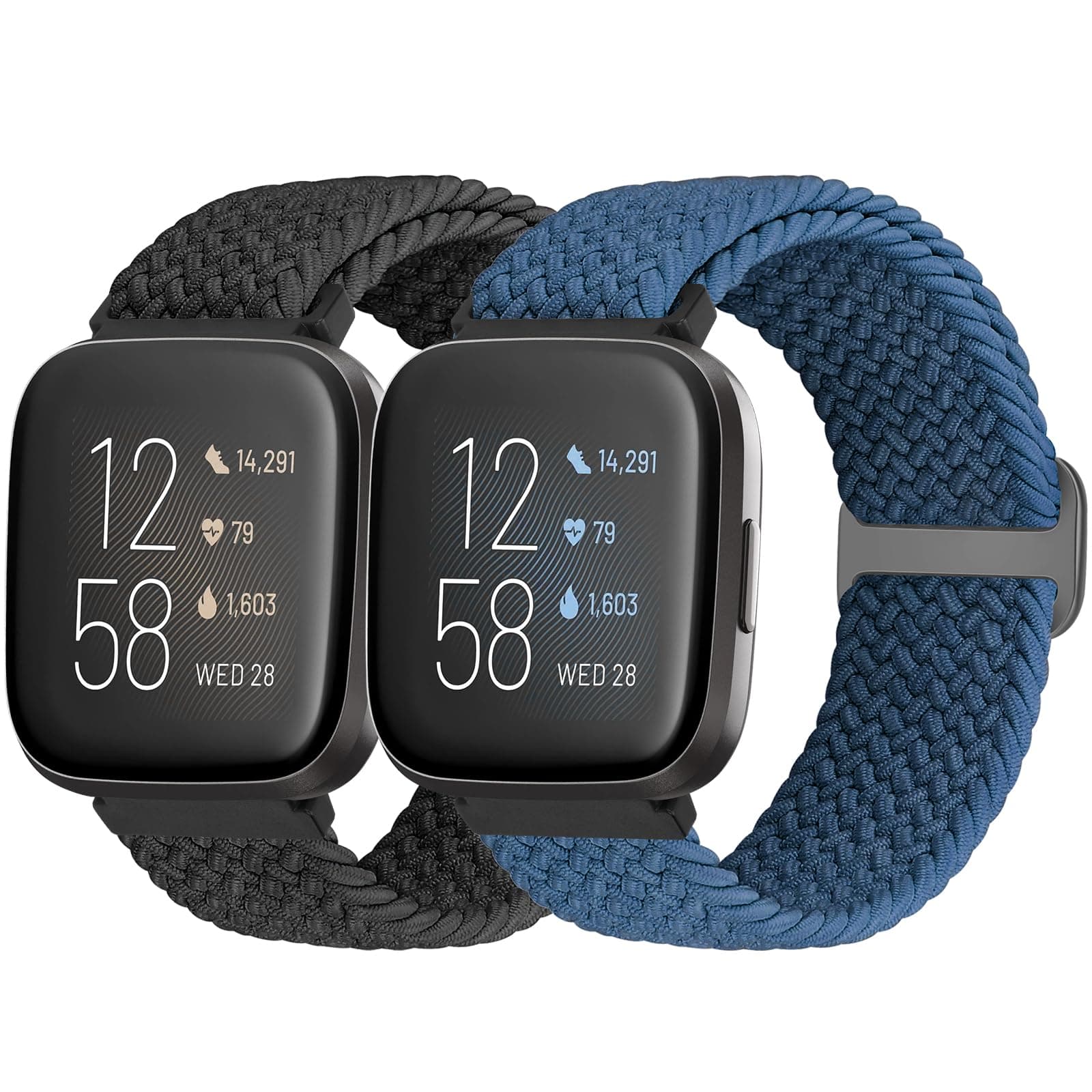 Braided Strap Compatible for Fitbit Versa 2/Versa Lite/Versa SE, 2 Pack Adjustable Elastic Nylon Sport Watch Band for Women Men