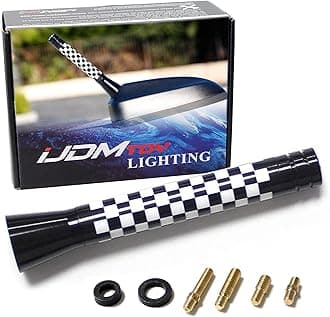 iJDMTOY 3-Inch Checkered White/Black Checkerboard Theme Short Antenna Compatible with Mini Cooper (All Models) & More Other Cars