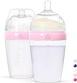 INTTERO Anti-Colic Formula Making Dispensing Baby Bottles, 9oz with Flow 1 Nipples, 2pk, Cute Pink, Baby Essentials, Formula Dispenser on The go, PopYummy Mixie, Brezza