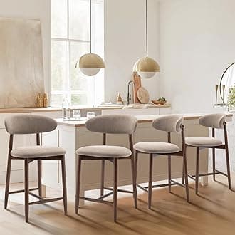Upholstered Counter Height Bar Stools Set of 4, Kitchen Island Stools with Back, Modern Counter Stools Island Bar Chairs with Wood Legs for Kitchen Island Dining Room Bar, Camel