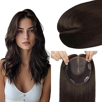 HAIR Toppers for Women Real Human Hair 6x7 inch 150 Density Base 12 inch 55grams darkest brown Human Hair Topper for Women with Thinning Hair(#2 12inch)