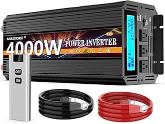 4000 Watt Power Inverter 12V DC to 110V 120V Converter for Family RV Off Grid Solar System Car with Type-C Ports 3 AC Power Outlets Dual USB Ports LCD Display Wireless Remote Control