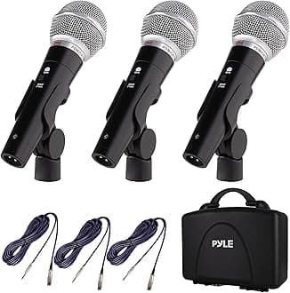 3 Piece Professional Dynamic Microphone Kit Cardioid Unidirectional Vocal Handheld Mic With Hard Carry Case & Bag, Holder/Clip 26Ft XLr Audio Cable To 1/4'' Connection (Pdmickt34)