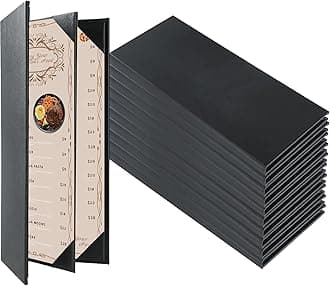 Restaurant Menu Covers Holders 4.25" x 11" | Pack of 10 Synthetic Leather Triple Fold Panels 4 View Angled Corners Black for Wine List, Drinks (10, Triple Fold Panels 4 View (4.25 x 11 inch))
