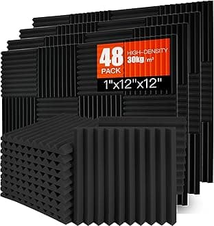 Acoustic Foam Panels 48 Pack 1" x 12"x 12" Saiqiang Red Soundproofing Panels Wedges for Wall Noise Absorbing and Sound-Damping Fire-Resistant Sound Proof for Studio, Gaming Room