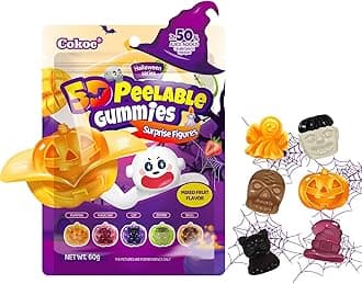 COKOC Halloween Candy Peelable Gummy,Mixed Fruit Flavored,Pumpkin Vampire Ghost Skull Cat Shapes,Individually Wrapped Halloween Gummies,Trick or Treat Snacks & Party Favors,2.12oz Bag