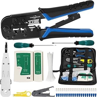 RJ45 Crimp Tool Kit for Cat5 Cat5e Cat6, Ethernet Crimper Toolkit with a RJ45 Crimping Tool, RJ45 Cat5 Connectors, RJ45 Connector Covers, Network Cable Tester, Pack of 10