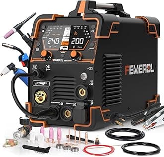 FEMEROL Plasma Cutter Welder Combo 200A Gas MIG/Gasless MIG/HF TIG/Stick/CUT/SPOT 6 in 1 Welding Machine Aluminum Welding 110/220V Dual Voltage Multi Process Welder
