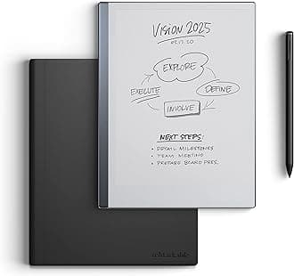 Essentials Bundle – Leather Folio | reMarkable 2 Paper Tablet | Black and White 10.3'' Writing Tablet, Marker Plus Pen with Built-in Eraser and Book Folio Case in Black Premium Leather
