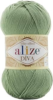 Alize Diva Silk Effect 100% Microfiber Acrylic Yarn 1 Ball skeins 100gr 383yds (852 - Green Tea)