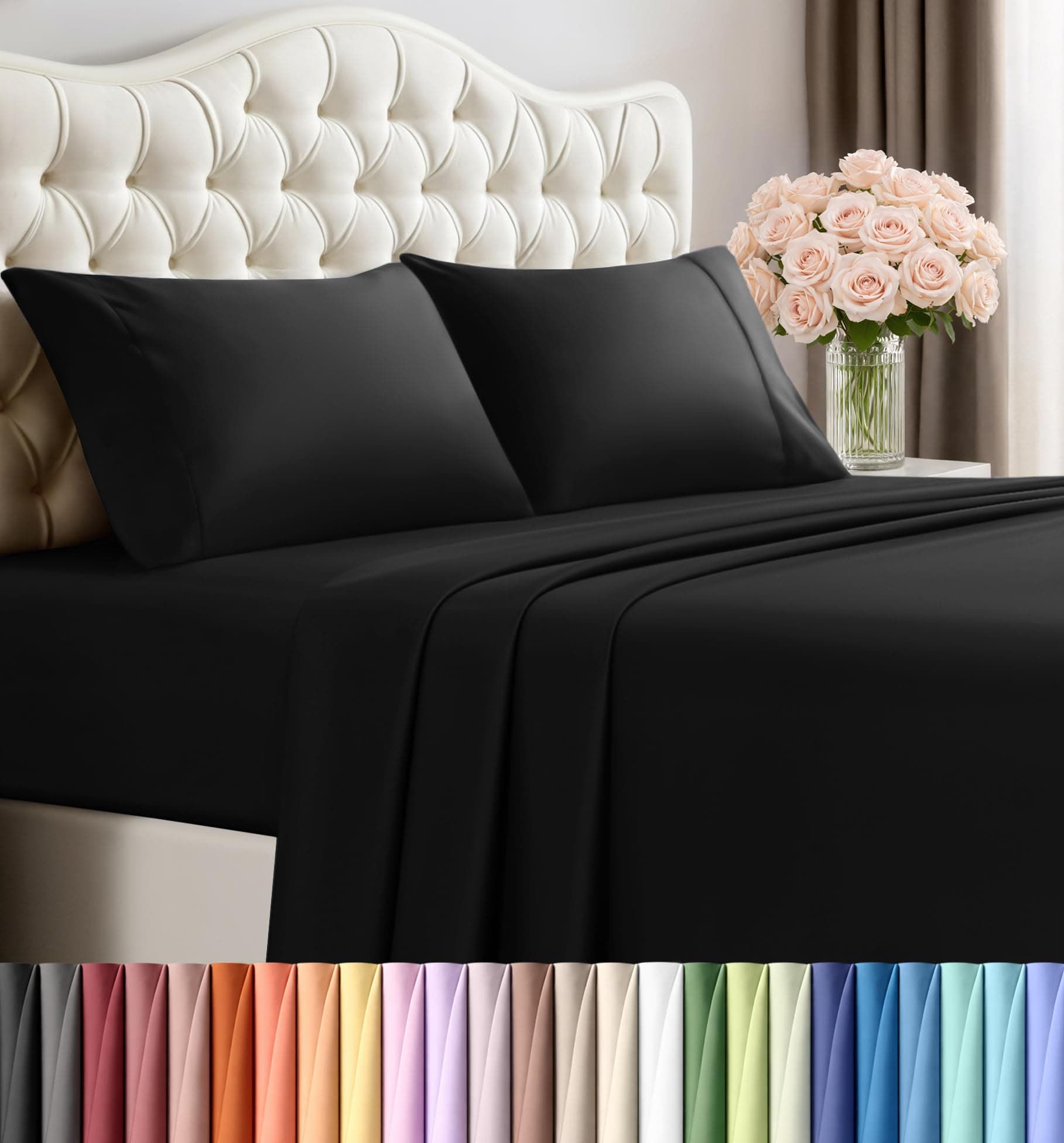 Utopia Bedding Queen Bed Sheets Set - 4 Piece Bedding - Brushed Microfiber - Shrinkage and Fade Resistant - Easy Care (Queen, Black)