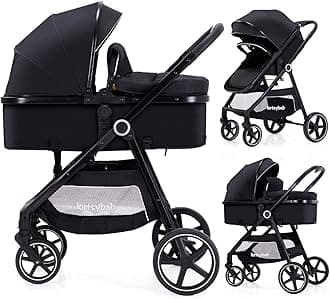 2-in-1 Baby Stroller - Folding Infant Newborn Pram Stroller with Reversible Seat - Toddler Strollers for 0-36 Months Old Babies