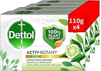 Dettol Activ-Botany Bathing Soap, Green Tea & Bergamot Scent, 110g x 4
