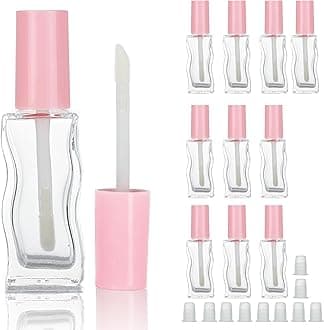 COSIDEA 10 pcs 10ml Pink Empty glass lip gloss tubes lipgloss tube with wand container bottles for coconut oil liptin refill, Pink, 10 pcs, Minimalist