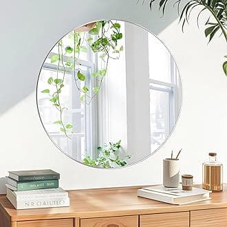 – Round Mirror Glass Frameless HD Self-Adhesive Bathroom Decorative Mirror, Dia 40cm for Door, Hallway, Living Room, Bathroom, Bedroom