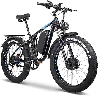 6000W Electric Bike for Adults, 52V 32AH Dual Motor E-Bike, Up to 90Mile & 45MPH All-Terrain Fat Tires Full Suspension 24/26 Inch Electric Bicycles Hydraulic Disc Brake for Road UL2849 by SGS