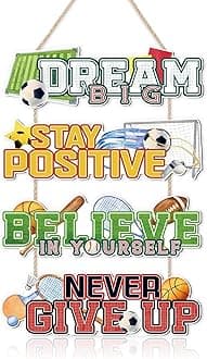 KAIRNE Football Wall Art - Wooden Soccer Sign for Boys Room, Inspirational Quotes for Kid Room, Sports Sign for Nursery Playroom