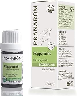 Pranarom USDA Certified Organic Peppermint Essential Oil (5ml), 100% Pure Undiluted Therapeutic Grade from India for Aromatherapy, Diffuser, Topical, Cooling, Massage & Relaxation