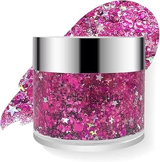Cosmic Pink & Siver Stars - Holographic Body Glitter Gel for Body, Face, Hair - Vegan & Cruelty Free - Electric Bliss Beauty (Cosmic Pink)