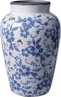 Vintage Blue and White Vase Porcelain Flower Vase Ceramic for Home Decor Rustic 9.7" H