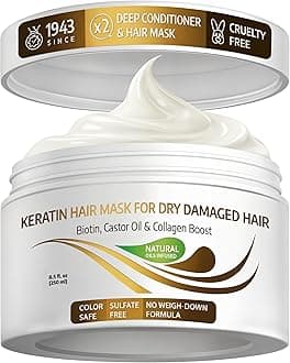 – Keratin Hair Mask for Damaged Hair - Protein Keratin Treatment Deep Conditioner for Dry Locks - Collagen Biotin & Castor Oil Repair Dryness & Enhance Shine - 250 ML