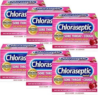 Sore Throat Lozenges + Cough, Wild Cherry, 15 ct (Pack of 6)