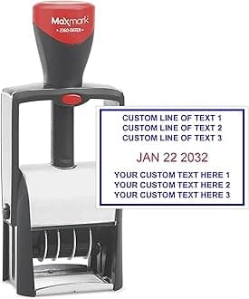 MaxMark Heavy Duty Date Stamp with 6-Line Custom Text, Self Inking Date Stamp - 2360 - Choose from Many Font and Color Options