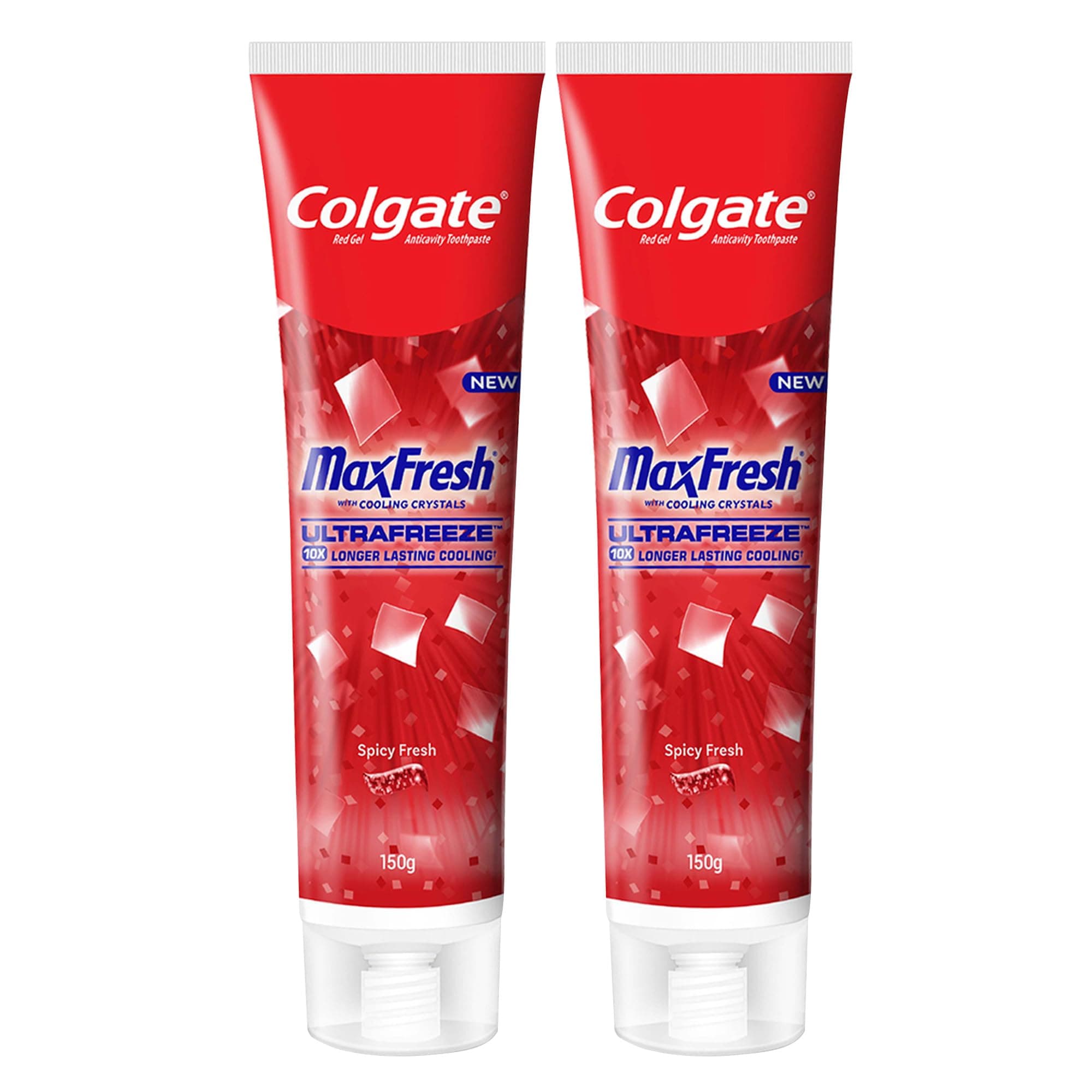 Colgate Max Fresh Toothpaste, Red Gel Paste with Menthol For Tooth Decay Prevention, Cavity Protection, Gum Protection, Whitening, Eliminates Bad Breath (300g, 150g X 2, Spicy Fresh, Saver Pack)