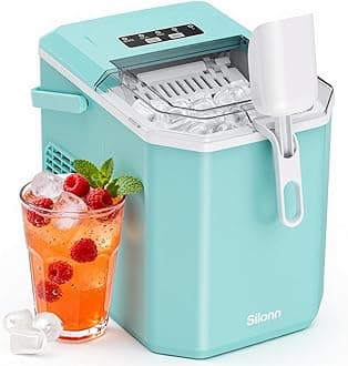 Ice Maker Countertop, Portable Ice Machine with Carry Handle, Self-Cleaning Ice Makers with Basket and Scoop, 9 Cubes in 6 Mins, 26 lbs per Day, Ideal for Home, Kitchen, Camping, RV