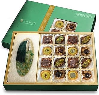 Laumiere Gourmet Fruits - Noor Eid Misbah Collection - Includes Natural Green Aventurine Misbah - Dried Fruits and Nuts Basket - Box - Hamper - Certified Halal - Festive Celebrations - No Added Cane Sugar - Healthy - Natural