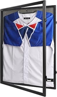 IHEIPYE Jersey Frame Display Case Black Lock,Large Shadow Box Lockable with UV Protection Acrylic Linen Lining and Hangers for Baseball Basketball Football Soccer Hockey 2XL Sport Jersey Shirt