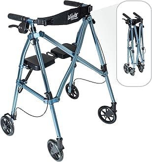 Stander Space Saver Rollator, Lightweight Folding Rolling Walker with Seat for Seniors & Adults, 4-Wheel Mobility Aid with 6-inch Wheels, Locking Brakes & Padded Seat with Backrest, Cobalt Blue