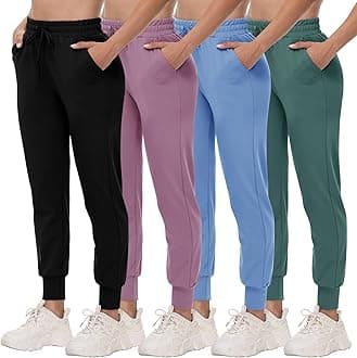 4 Pack Joggers for Women - Sweatpants with Pockets Lightweight Comfy Yoga Pants for Workout Travel Lounge