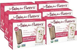 Organic Ancient Grain Crispbread | Low Sodium, Low Fat, Vegan, & Gluten Free Crackers| 6 Pack of 5.3 oz Boxes