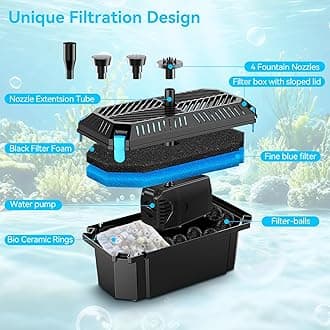 POPOSOAP Solar Water Pump with Pond Filter, 25W Solar Pond Filter with Fountain Pump Water Flow Adjustable, Pond Filter with Tubing for Outdoor Ponds Fish Tank Pool Garden Water Feature Waterfall