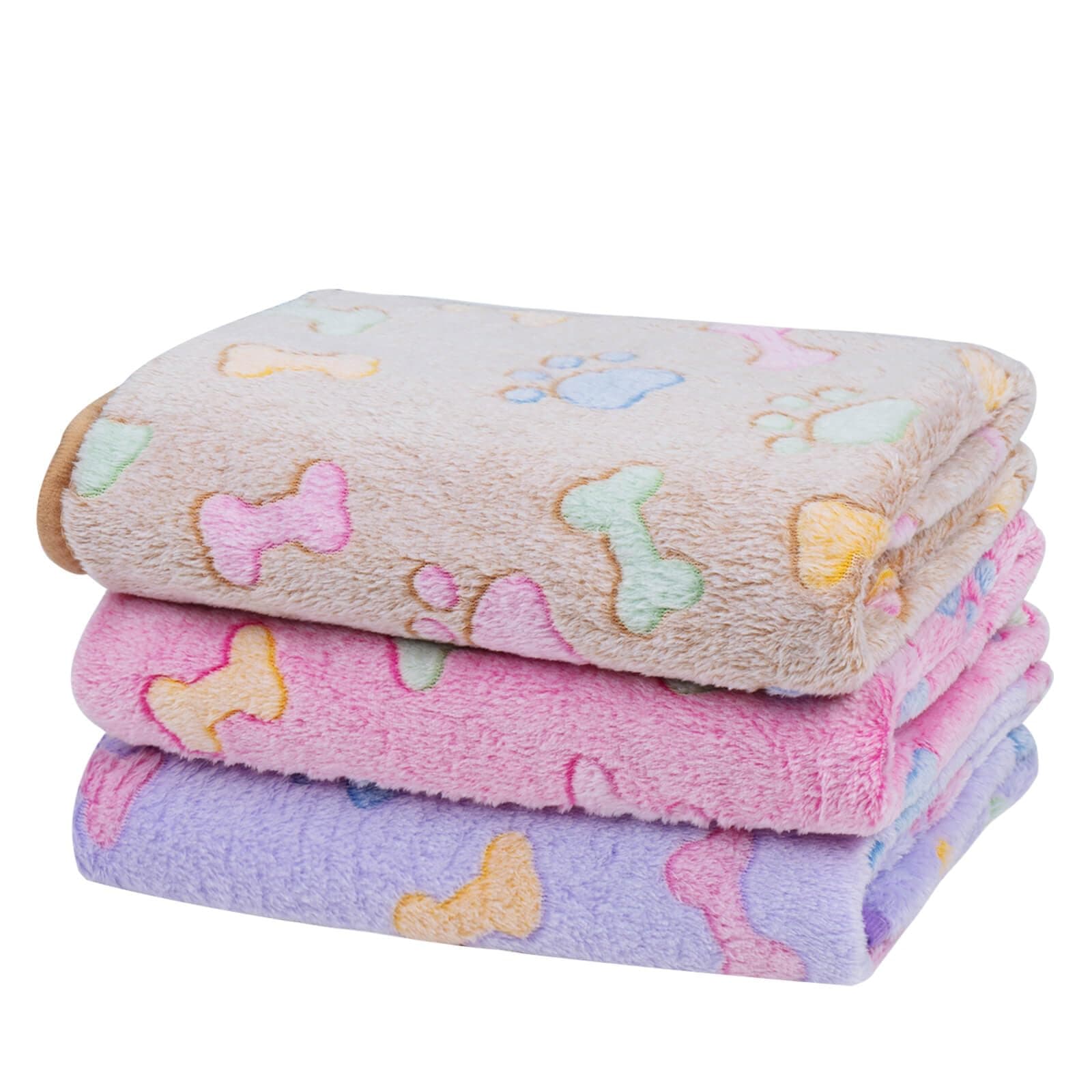 1 Pack 3 Blankets Soft Fluffy Cute Bone Pattern Fleece Pet Blanket Cat Bed Warm Sleep Mat Cute Print Design Puppy Kitten Blanket Doggy Mat Paw Print for Animals