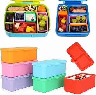 Silicone Lunch Box Dividers, 6PCS Bento Lunch Box Containers with Lid Food Safe Salad Dressing Container To Go Cupcake Baking Cups Reusable Snack Condiment Containers (Rectangular)