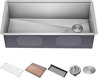 Kore 36-Inch Undermount Workstation 16 Gauge Single Bowl Stainless Steel Kitchen Sink with Accessories, KWU110-36