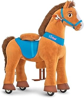 PonyCycle Essential Model E Ride-on Horse Toddler Riding Pony Plush Toy with Brake (Brown/Size 4 for Age 4-7) Outdoor Indoor Rocking Toy Kids Gift - E437