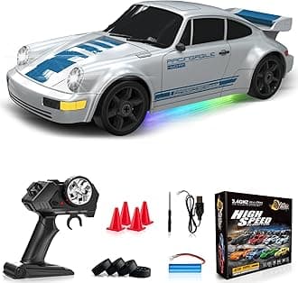 RC Drift Car 1:24 Remote Control Car 4WD 15KM/H High Speed Racing Sport Car with LED Lights RC Cars Toy for Kids Boys Girls Adults Gifts Birthday Christmas Rechargeable Batteries
