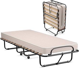 Giantex Folding Bed with Mattress - Single Cot Foldable Bed with 4" Mattress for Adults, 75" x 31" Portable Roll Away Guest Beds - Foldaway Temporary Beds for Guests, Made in Italy