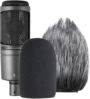YOUSHARES AT2020 Pop Filter Windscreen - Furry Windscreen/Fur Foam Wind Cover for Audio Technica Microphone AT2020+ AT2035 AT4040