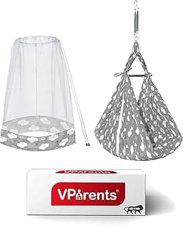 VParents Sunny Baby Swing Cradle with Mosquito net and Spring (Grey)