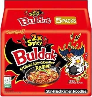 Buldak en Ramen, Korean Stir-Fried Instant Noodle, 2X Spicy, 5 Oz (5 oz), Pack of 5
