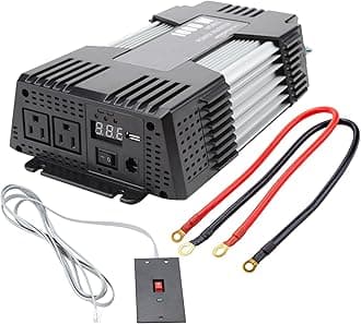 - Amazon Basics 1000W Car Power Inverter, 12V to AC 110V, Portable, 2 AC Outlets, USB Port, 13.81 x 7.44 x 3.07 inches